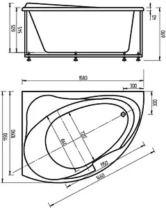 Ванна акриловая Aquatek Альтаир 158x119 L с фронтальной панелью с каркасом (вклеенный) ALT160-0000067 Ванна акриловая Aquatek Альтаир 158x119 L с фронтальной панелью с каркасом (вклеенный) ALT160-0000067, 2
