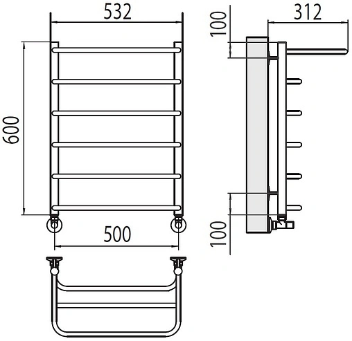 Полотенцесушитель водяной лесенка Terminus Полка П6 500х600 полированная сталь 4670078530288