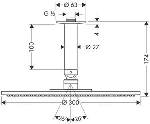 Лейка верхнего душа с потолочным креплением Hansgrohe Raindance S 300 1jet хром 27494000 Лейка верхнего душа с потолочным креплением Hansgrohe Raindance S 300 1jet хром 27494000, 2