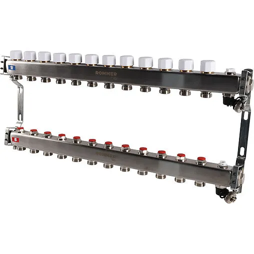 Группа коллекторная без расходомеров 12 отводов 1&quot;в/в x ¾&quot;ек Rommer RMS-3201-000012