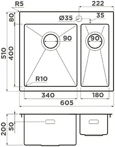 Мойка кухонная Omoikiri Akisame 60-2-IN-L нержавеющая сталь 4993775 Мойка кухонная Omoikiri Akisame 60-2-IN-L нержавеющая сталь 4993775, 2
