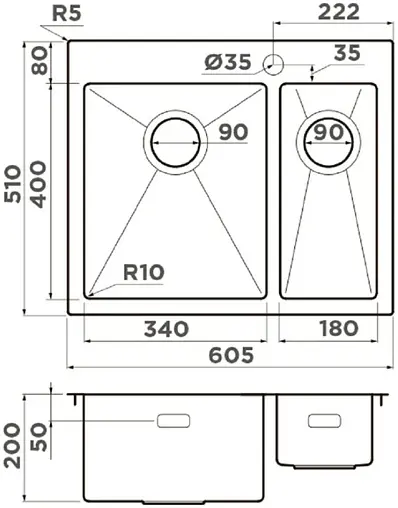 Мойка кухонная Omoikiri Akisame 60-2-IN-L нержавеющая сталь 4993775