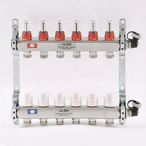 Группа коллекторная с расходомерами 6 отводов 1&quot;в/в x ¾&quot;ек Uni-fitt 450I4306