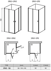 Душевая дверь 1000мм прозрачное стекло Ravak Chrome CRV2-100 1QVA0100Z1, 2