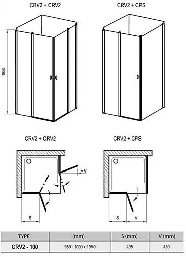 Душевая дверь 1000мм прозрачное стекло Ravak Chrome CRV2-100 1QVA0100Z1