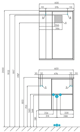 Тумба-умывальник подвесная Aquaton Бостон 60 дуб эврика/белый 1A2525K1BN010