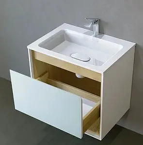 Тумба-умывальник подвесная Raval Glass 65 белый/дуб Gla.01.62/P/W+Mol.8.65/W, 3