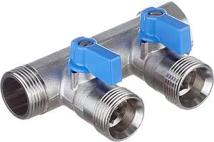 Коллектор запорный проходной 2 отвода синий ¾"в/н x ¾"ек Henco VB050502-BLAUW Коллектор запорный проходной 2 отвода синий ¾"в/н x ¾"ек Henco VB050502-BLAUW, 1