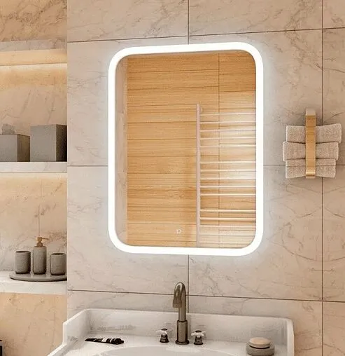 Зеркало с подсветкой Continent Glamour Led 70x90 с часами белый ЗЛП99