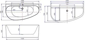 Ванна акриловая Allen Brau Priority 5 А 160x78 R белый матовый/панель антрацит 2.31005.21B/AM, 2