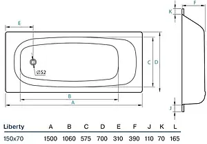 Ванна стальная Koller Pool Liberty 150х70 белый B50C2200E, 2