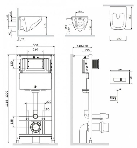 Комплект 6 в 1 Am.Pm Inspire 2.0 FlashClean IS47051.50A1700 с кнопкой хром глянцевый