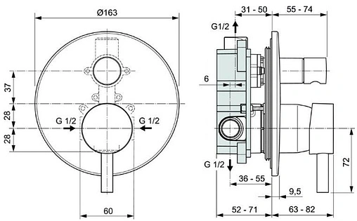 Смеситель для ванны скрытого монтажа Ideal Standard Ceraline чёрный матовый/хром A6939XG