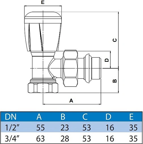 Вентиль терморегулирующий угловой ½&quot; в/н WATTS 10045377