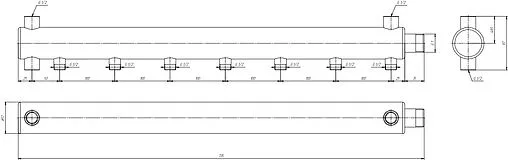 Коллектор распределительный концевой 7 отводов 1&quot;н x ½&quot;н Ду 50мм Valtec VTc.510.BS.SG50060407