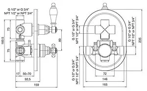 Термостат для 2 потребителей Cezares Margot бронза MARGOT-VDIM2-T-02-Bi, 3