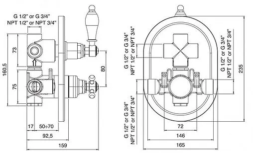 Термостат для 2 потребителей Cezares Margot бронза MARGOT-VDIM2-T-02-Bi