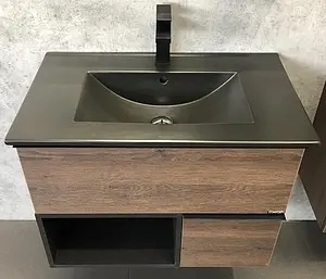 Тумба-умывальник подвесная Comforty Франкфурт 90 дуб шоколадно-коричневый/чёрный 00-00002048CF, 1