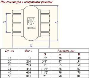 Клапан обратный пружинный ½&quot;в x ½&quot;в Valtec VT.151.N.04, 2