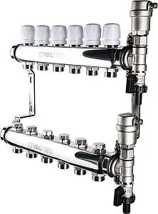 Группа коллекторная без расходомеров 6 отводов 1&quot;в/в x ¾&quot;ек Valtec VTc.588.EMNX.0606, 1