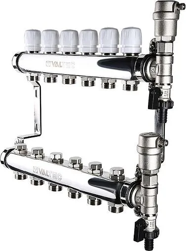 Группа коллекторная без расходомеров 6 отводов 1&quot;в/в x ¾&quot;ек Valtec VTc.588.EMNX.0606