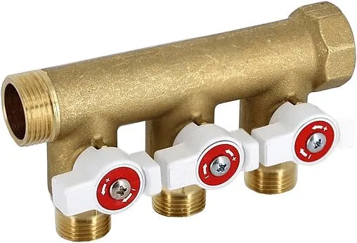 Коллектор запорный проходной 3 отвода ¾&quot;в/н x ½&quot;н Uni-fitt 420G3230