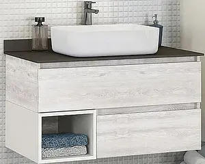 Тумба-умывальник подвесная Comforty Прага 90 дуб белый/серый 00-00006956CF Тумба-умывальник подвесная Comforty Прага 90 дуб белый/серый 00-00006956CF, 1