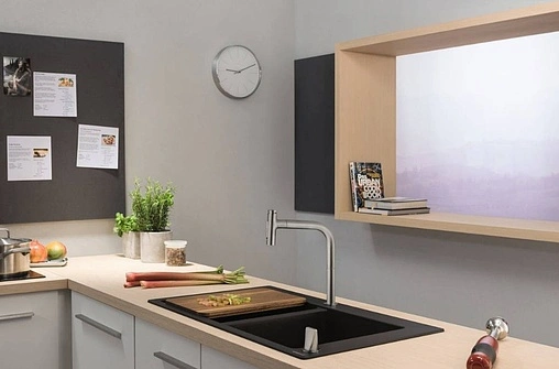 Смеситель для кухни с выдвижным изливом Hansgrohe Metris Select M71 200 1jet sBox чёрный матовый 73818670