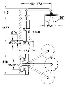 Душевая система с термостатом для ванны Grohe Rainshower System 210 хром 27641000 Душевая система с термостатом для ванны Grohe Rainshower System 210 хром 27641000, 2