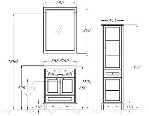 Шкаф-пенал напольный Opadiris Омега 45 L белый 00-00007360