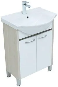 Тумба-умывальник напольная Aquanet Донна 60 белый/белый дуб 00273996+00170121 Тумба-умывальник напольная Aquanet Донна 60 белый/белый дуб 00273996+00170121, 1