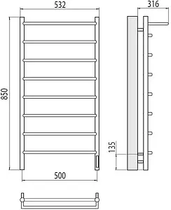 Полотенцесушитель электрический лесенка Terminus Полка Электро П8 500х850 quick touch полированная сталь 4670078524836 Полотенцесушитель электрический лесенка Terminus Полка Электро П8 500х850 quick touch полированная сталь 4670078524836, 2