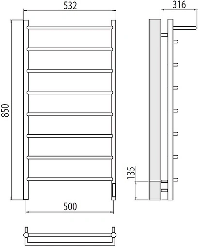 Полотенцесушитель электрический лесенка Terminus Полка Электро П8 500х850 quick touch полированная сталь 4670078524836