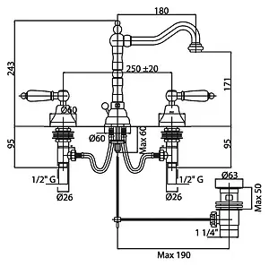 Смеситель для раковины Cezares Diamond золото DIAMOND-BLS2-03/24-Sw, 2