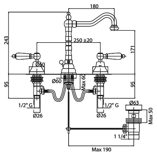 Смеситель для раковины Cezares Diamond золото DIAMOND-BLS2-03/24-Sw