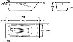 Ванна стальная Roca Princess 170x70 белый 2209E0000, 2