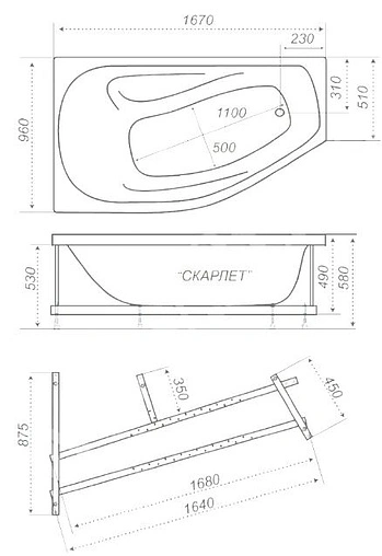 Ванна акриловая Triton Скарлет 167x96 R Н0000000216