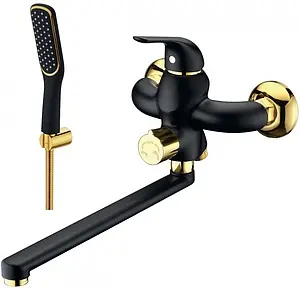 Смеситель для ванны с длинным изливом Lemark Swan чёрный матовый/золото LM5451BG Смеситель для ванны с длинным изливом Lemark Swan чёрный матовый/золото LM5451BG, 1
