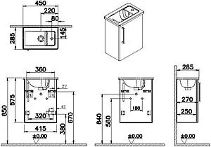 Тумба-умывальник подвесная VitrA Root 45 R белый 66330, 2