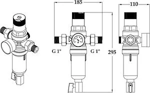 Фильтр тонкой очистки воды с редуктором давления 1"н x 1"н Хит Комплект MiniPlus FR06-1H Фильтр тонкой очистки воды с редуктором давления 1"н x 1"н Хит Комплект MiniPlus FR06-1H, 2