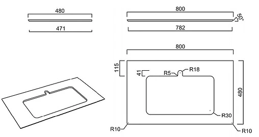 Столешница для раковин встраиваемых сверху Kerama Marazzi Plaza Next PL2 80 про феррум коричневый PL2.DD571300R\80
