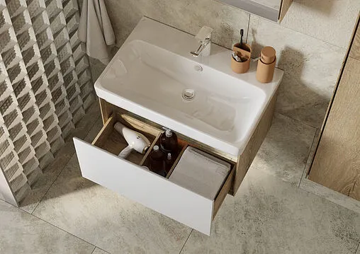 Тумба под умывальник подвесная Aquaton Либерти 70 белый/дуб эльвезия 1A279801LYC70