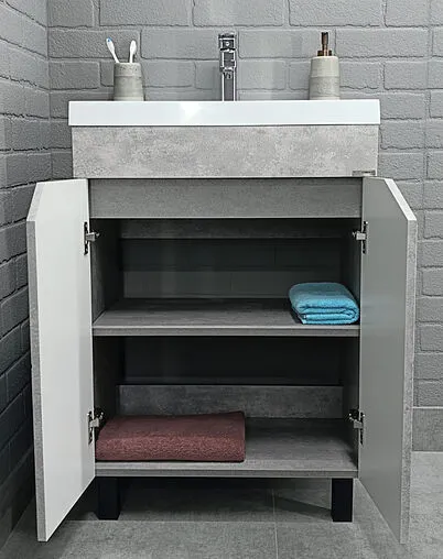 Тумба-умывальник напольная Домино Vector 60 метрополитан грей/бетон серый DV6612T+4627173210164