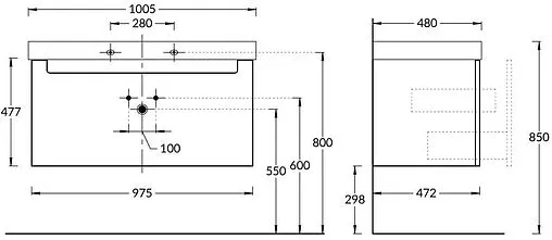 Тумба-умывальник подвесная Kerama Marazzi Buongiorno 100 белый BGN.100.1+1\WHT+BG.wb.100