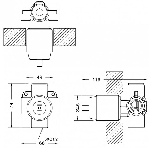 Скрытая часть смесителя для 1 потребителя Bravat Built-in D999CP-RUS