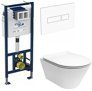 Комплект 5 в 1 Sanit М 603 90.506.00..0000+PLMR.wc.02+PLMR.seat.02/WHT с кнопкой 16.603.01 белый глянцевый Комплект 5 в 1 Sanit М 603 90.506.00..0000+PLMR.wc.02+PLMR.seat.02/WHT с кнопкой 16.603.01 белый глянцевый, 1