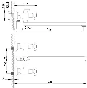 Смеситель для ванны с длинным изливом Lemark Standard хром LM2112C Смеситель для ванны с длинным изливом Lemark Standard хром LM2112C, 2