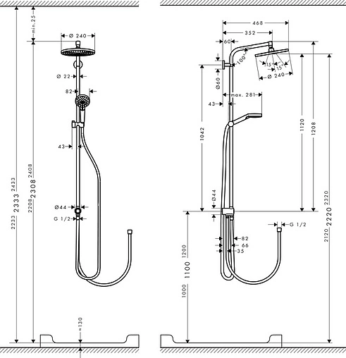 Душевая система без смесителя Hansgrohe Crometta S 240 1jet EcoSmart Reno хром 27270000