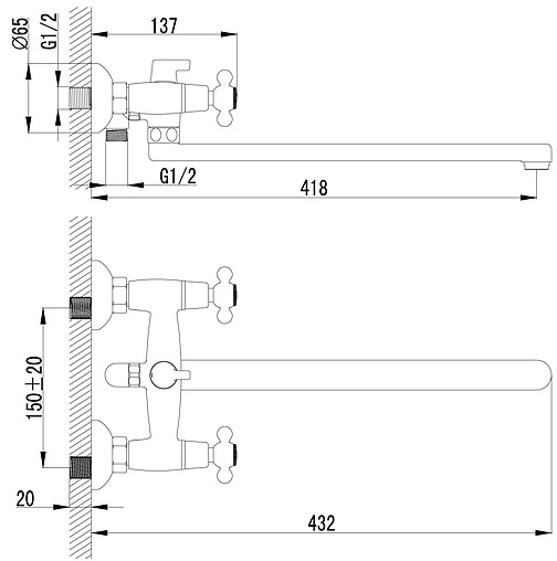 Смеситель для ванны с длинным изливом Lemark Standard хром LM2112C