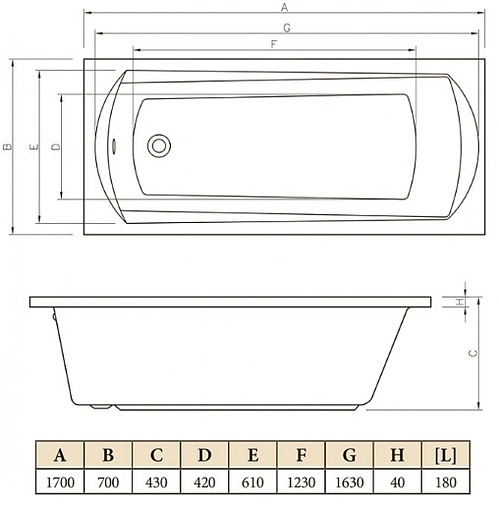 Ванна акриловая C-bath Clio 170x70 CBQ003006